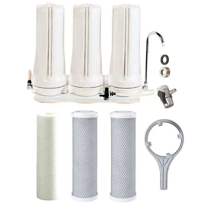 Ace Triple 3 Stage Countertop Water Filter | Sediment + Carbon CT-3-SCC